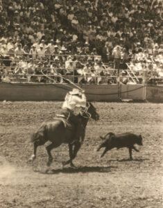 A picture of the Reno Rode Roping competition in Washoe County Nevada, 1979. 